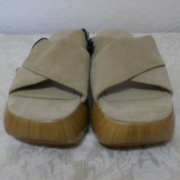 Zara Leather Suede Neutral Chunky Platform Slip On Criss Cross Sandal Slides 9 - Picture 3 of 13